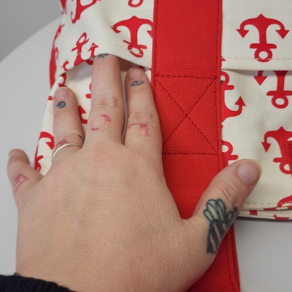 Unbranded Canvas Boat Tote Red Anchor Print Snap Closure Pockets/Change Purse - Picture 9 of 13